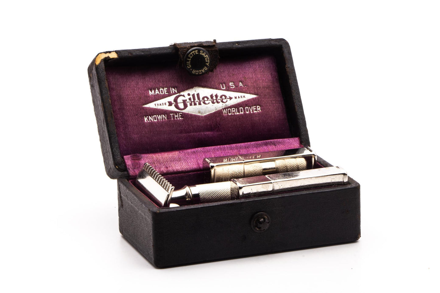 1922 Gillette Single Ring Double Edge Safety Razor Set | Factory Nickel Revamp