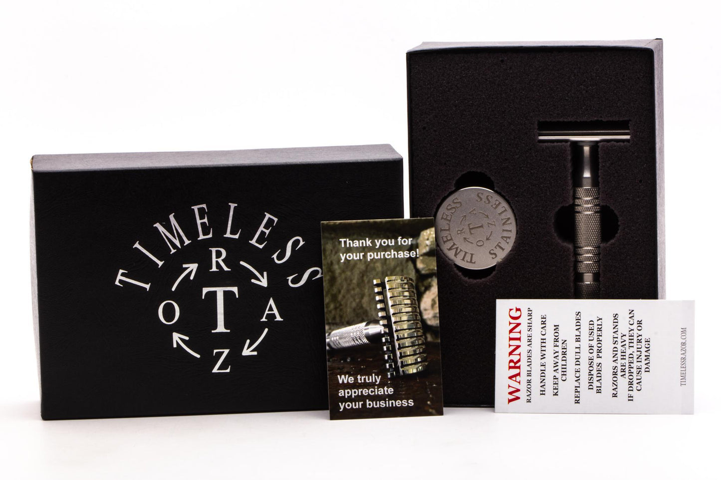 Timeless Razor | Stainless Steel SLIM Set .5mm Smooth Cap & Stand