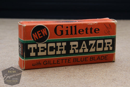 Gillette 1940's Fat Handle Tech Razor in Orange Box - New Old Stock