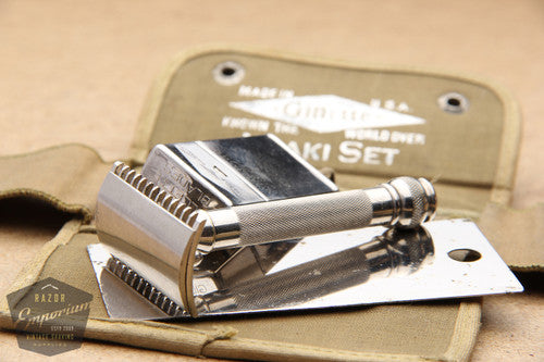 Gillette 1919 Khaki Service Set Ball End Old Type in Snap Case