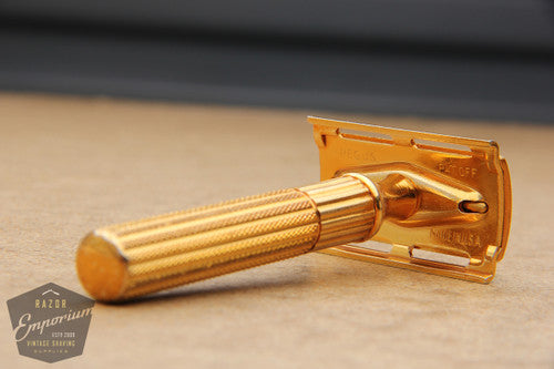 Gillette 1940's Gold Fat Handle Tech 3 Piece Safety Razor