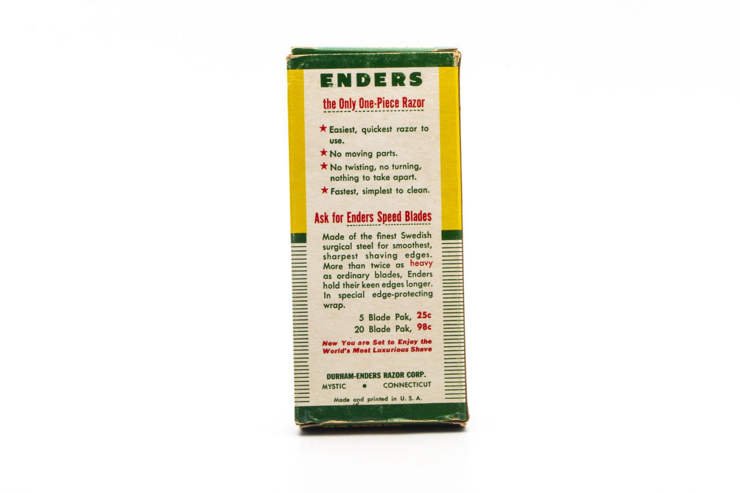 1940's Enders Speed Single Edge Safety Razor Set | New Old Stock