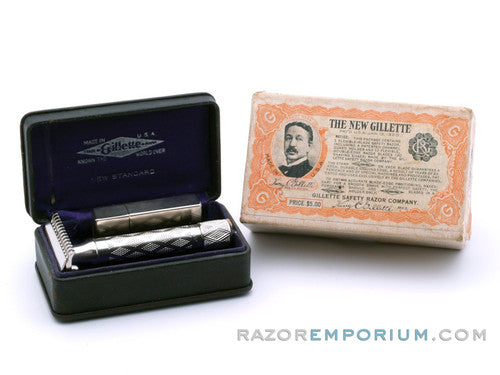 1921 Gillette New Standard Safety Razor w/ Original Black Leather Case & Box