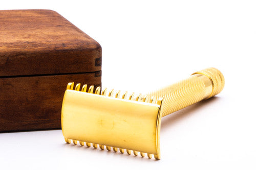 1920 Gillette Big Fellow Double Edge Safety Razor Set in Original Wooden Case w/ Gold Blade Bank