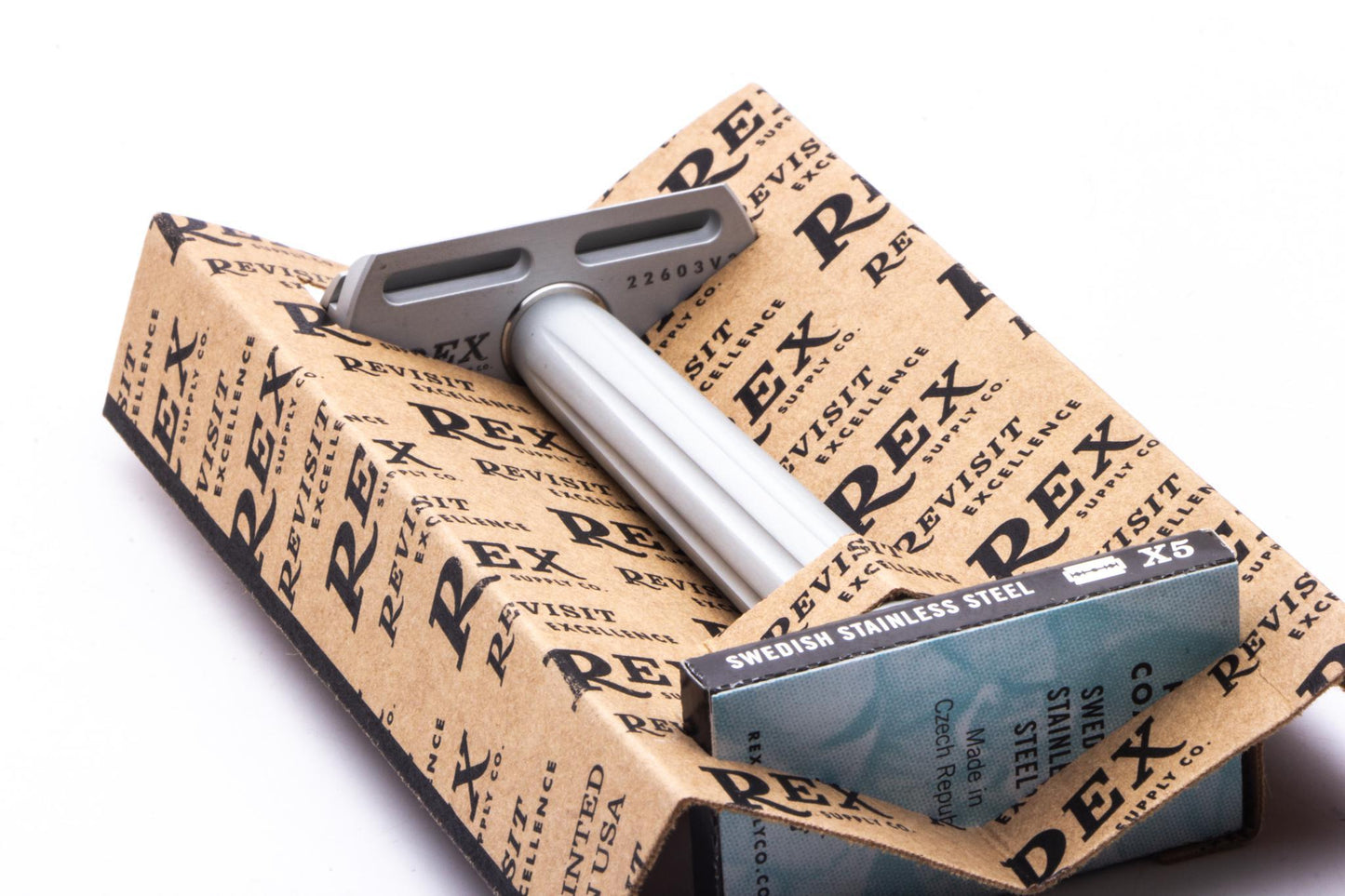 Rex Supply Co. | Page Three Piece Aluminum Double Edge Safety Razor