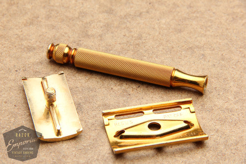 Gillette 1930's Gold Ball End Old Type Style DE Razor - 3 Piece