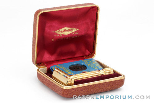 1948-1951 Gillette Aristocrat Safety Razor w/ Leather Case - Excellent