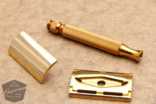 Gillette 1930's Gold Ball End Old Type Style DE Razor - 3 Piece