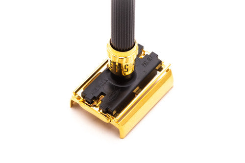 1978 Y2 Gillette Super Adjustable "Black Beauty" Double Edge Safety Razor | 24K Gold Revamp