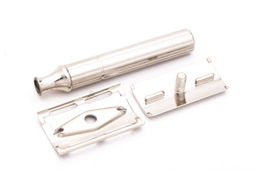 1958 D4 Gillette Fat Handle Tech DE Razor | Factory Nickel Revamp