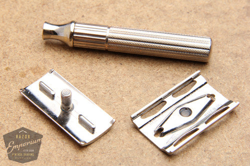 Gillette 1940's Fat Handle Tech 3-Piece Safety Razor * Nickel REVAMPED