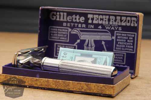 Gillette 1930's Nickel Tech Razor in Brown Box / Excellent