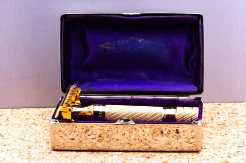 1930's Gillette Aristocrat Deluxe Double Edge Razor Set | 24K Gold Revamp