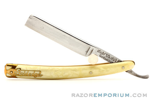 5/8" Dubl Duck Pearlduck Goldedge w/ Gold Inlay Celluloid Scales Straight Razor | Solingen, Germany