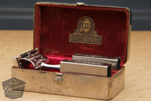 Ever Ready 1912 Style Single Edge Safety Razor in Metal Case w/ Blade Banks
