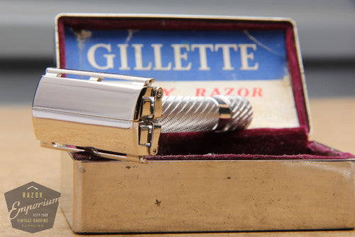 Gillette 1948 Rhodium Aristocrat No. 15 DE Safety Razor in Metal Case - Made in England