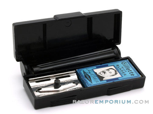 1947-51 Gillette Bakelite Handle Tech DE Razor Set w/ Blue Blades