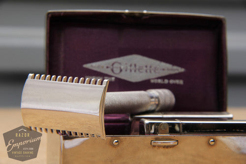 Gillette 1913 Silver Single Ring Old Type Set in Metal Case w/ Blade Banks