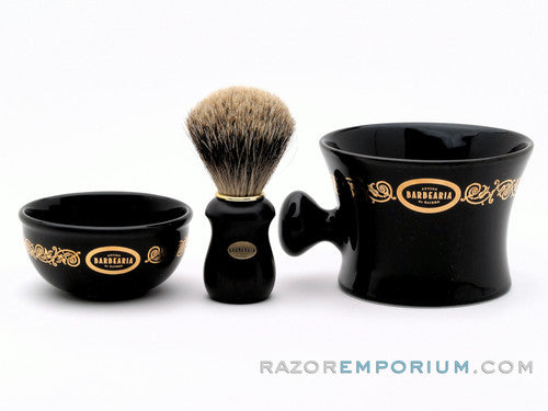 Antiga Barbearia de Bairro Porcelain Shaving Mug Essentials (Black & Gold)