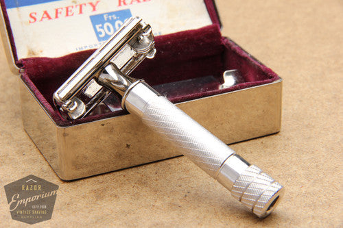 Gillette 1948 Rhodium Aristocrat No. 15 DE Safety Razor in Metal Case - Made in England