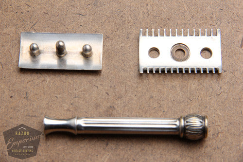 Gillette 1911 Silver ABC Pocket Edition- Basket Weave - Old Type Open Comb DE Razor Set