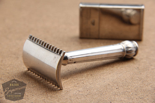 Gillette 1911 Silver ABC Pocket Edition Lined Handle - Old Type Open Comb DE Razor Set