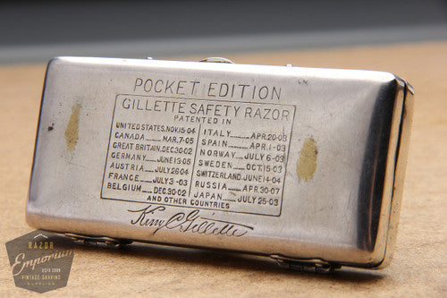 Gillette 1911 Silver ABC Pocket Edition Floral Handle - Old Type Open Comb DE Razor Set