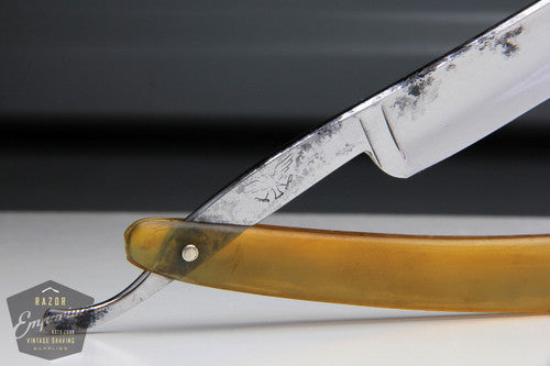 5/8" Silver Steel Half Hollow Straight Razor | Square Point with Blonde Horn Scales