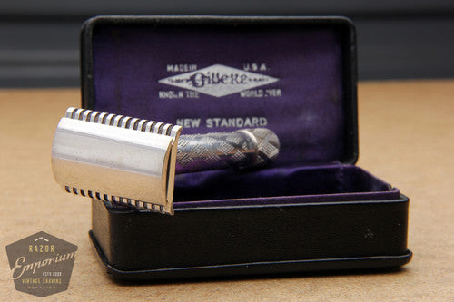 Gillette 1925 Silver New Standard Safety Razor in Original Black Leather Case