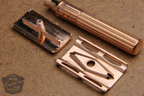 Gillette 1940's Fat Handle Tech 3 Piece Safety Razor * Rose Gold REVAMPED