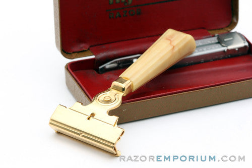 1940's Schick Gold Injector Bakelite Handle in Brown Case