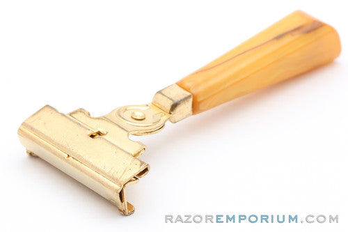 1950's Schick Gold Injector with Yellow Bakelite Handle