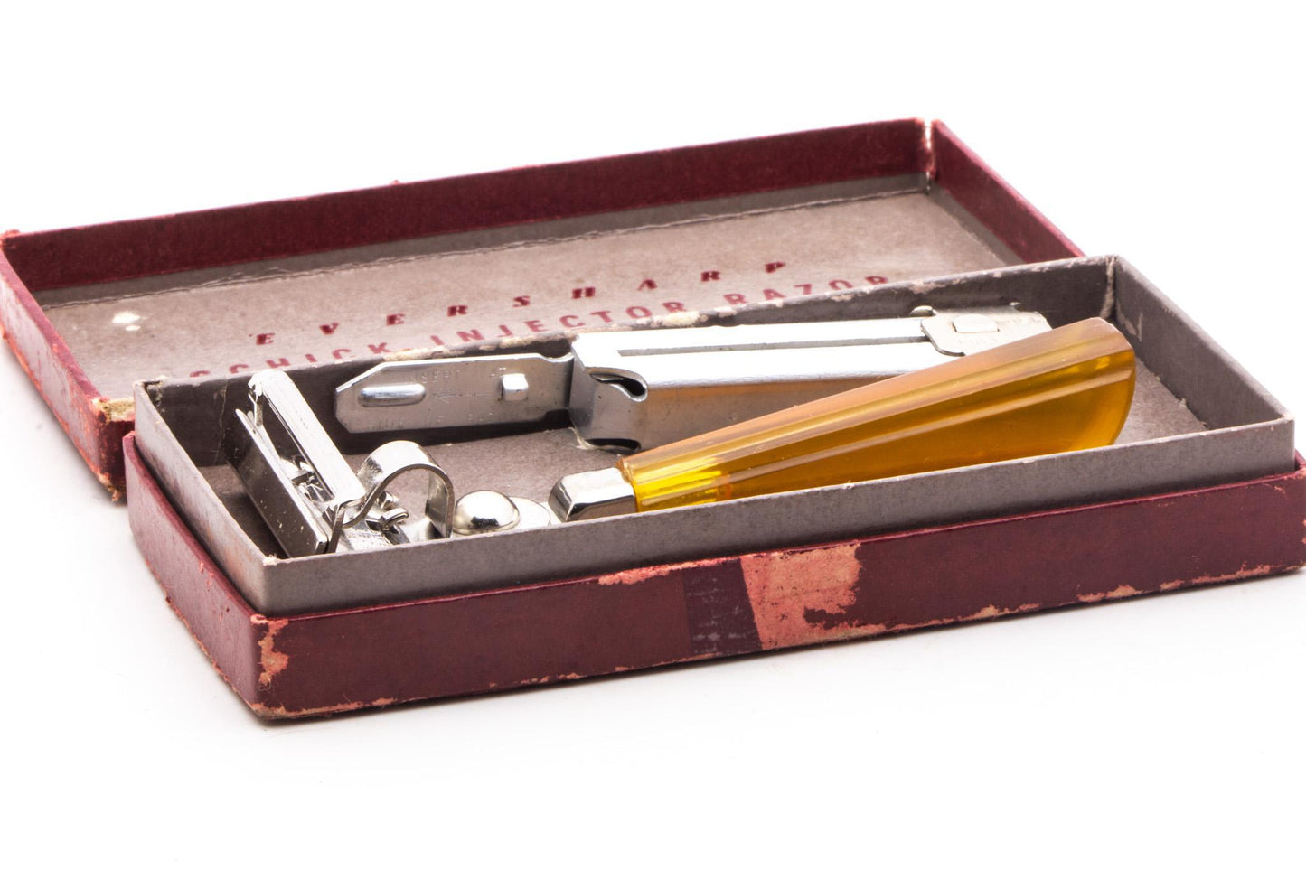 1940's Eversharp Schick Injector with Orange Translucent Bakelite Handle Set | Original Condition
