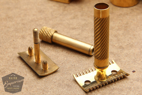 Gillette 1919 Gold Bulldog Travel Single Ring Combination Set in Original Black Leather Case