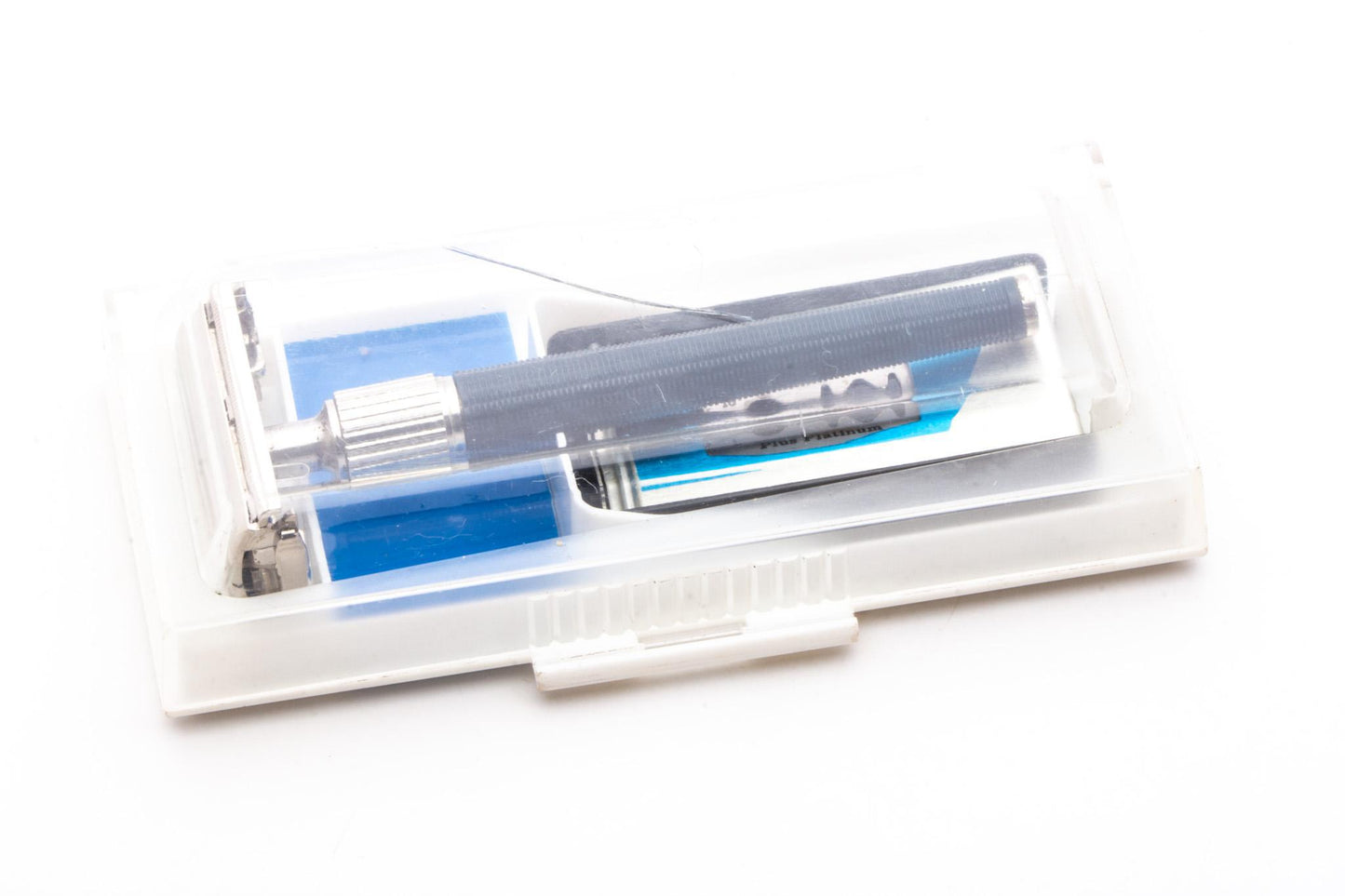 1993 N2 Gillette Slim Twist Knack Blue Handle Double Edge Safety Razor Set | Original Condition