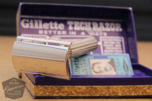 Gillette 1930's Nickel Tech Razor in Brown Box - Excellent