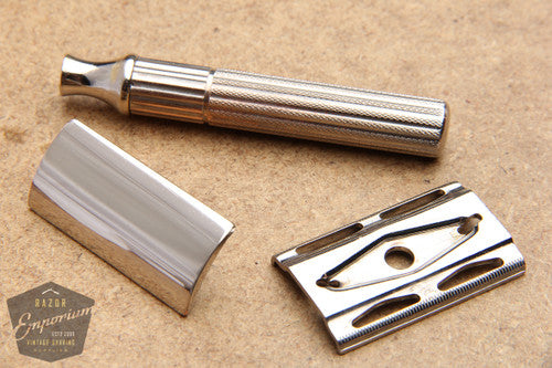 Gillette 1940's Fat Handle Tech 3-Piece Safety Razor * Nickel REVAMPED