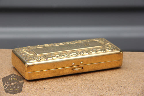 Gillette 1910's Gold Pocket Edition Floral Handle - Old Type Open Comb DE Razor Set