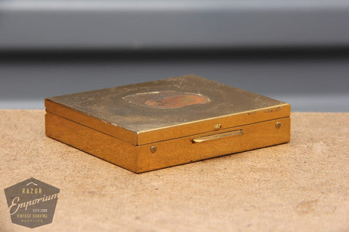 Gillette 1966 Ball End Tech Razor w/ Etched Logo Cap in gold case -L1