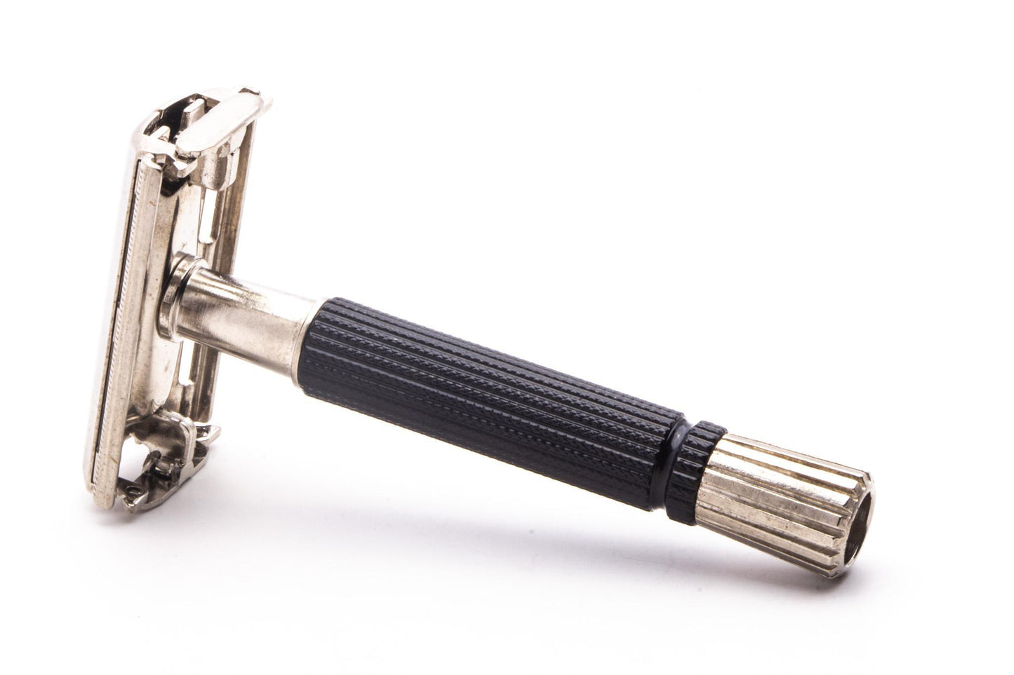 1973 T4 Gillette Black Handle Super Speed DE Safety Razor | Factory Nickel Revamp