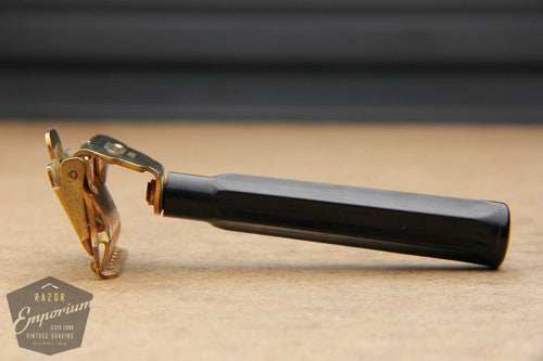 Gem Junior Gold 1940's Single Edge Safety Razor w/ Black Slide Case