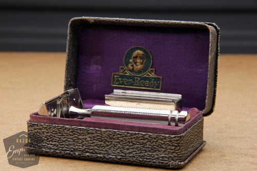 Ever Ready 1912 Style Single Edge Safety Razor in Gray Leather Box