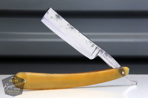 5/8" Silver Steel Half Hollow Straight Razor | Square Point with Blonde Horn Scales