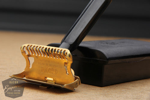 Gem Junior Gold 1940's Single Edge Safety Razor w/ Black Slide Case