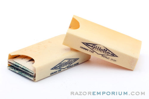1914 Gillette Fluted Tip Aristocrat w/ French Ivory Case and Original Blade Banks