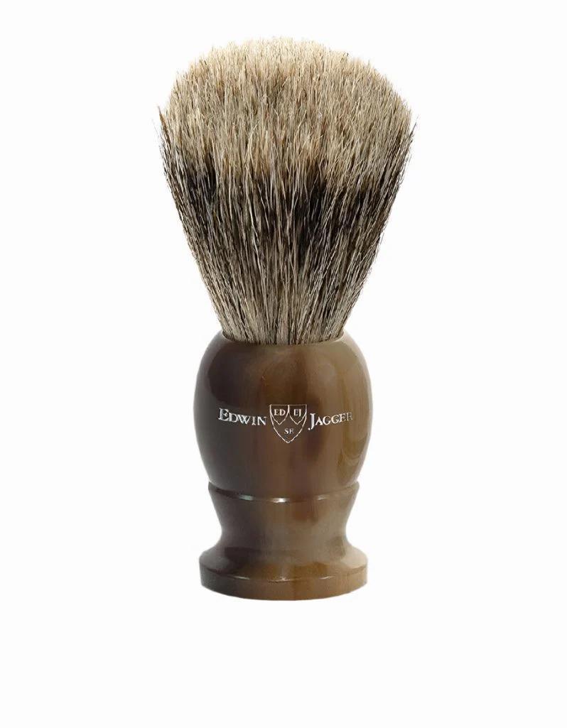 Edwin Jagger | English Best Badger Shaving Brush with Drip Stand - Imitation Light Horn