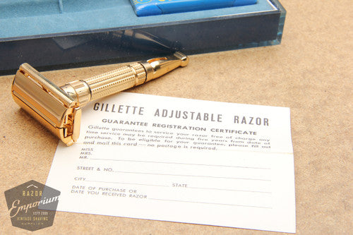 Gillette 1960 Gold Toggle Adjustable DE Safety Razor Set with Case & Instructions - F4