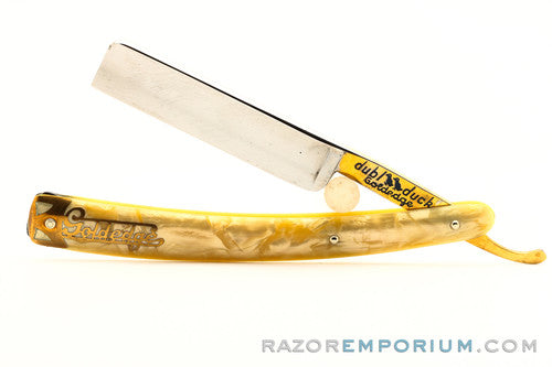 5/8" Dubl Duck Pearlduck Goldedge w/ Gold Inlay Celluloid Scales Straight Razor | Solingen, Germany