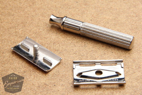 Gillette 1940's Fat Handle Tech 3 Piece Safety Razor -- Nickel REVAMPED