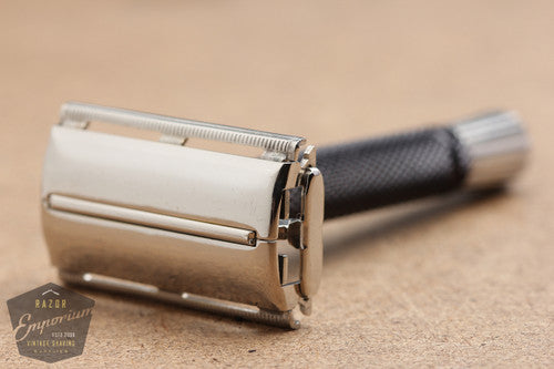 1980 L1 Gillette Black Handle Super Speed Double Edge Safety Razor | Factory Nickel Revamp